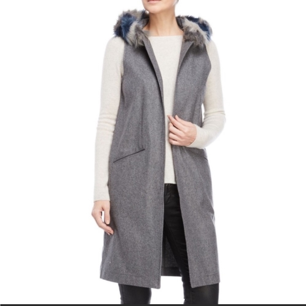 Steve Madden Faux Fur Trim Hooded Vest heather Grey